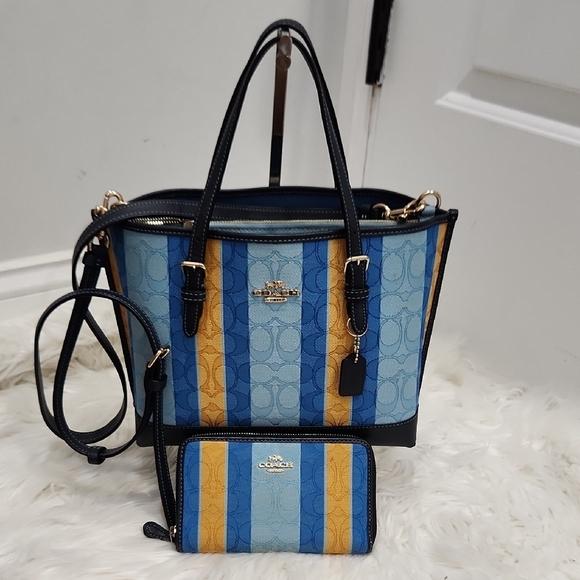 💙🔹️Coach🔹 Mollie Tote 25 Signature Jacquard With Stripes And Matching Wallet - Picture 17 of 17